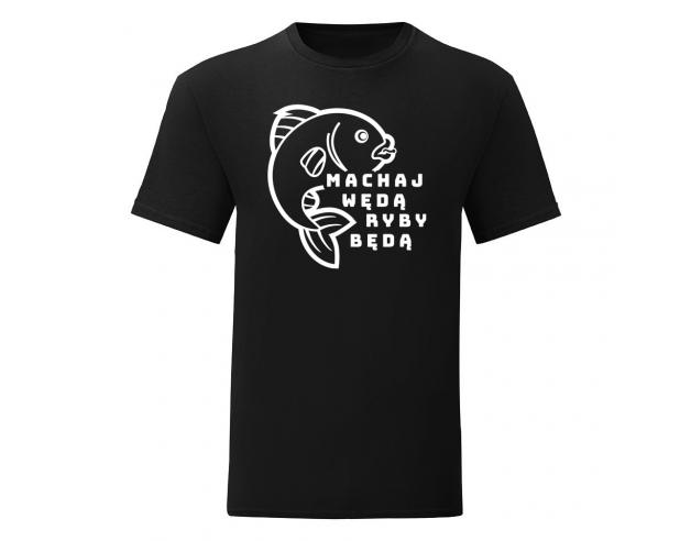 Czarna koszulka Machaj wędą - ryby będą