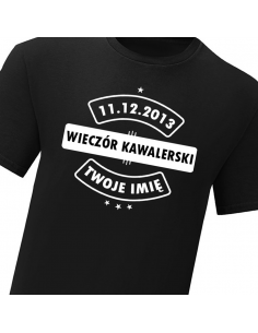 T-shirt na wieczór kawalerski z imieniem kawalera i datą imprezy 2